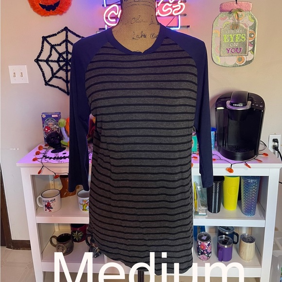 Blue and gray striped Randy shirt by lularoe - Picture 1 of 4